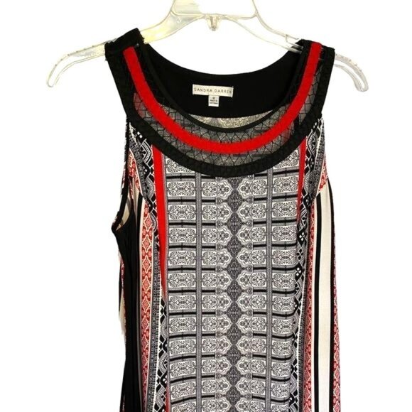 Sandra Darren Womens Sleeveless Geometric Print Dress Black Red White Size 8 - Picture 2 of 8